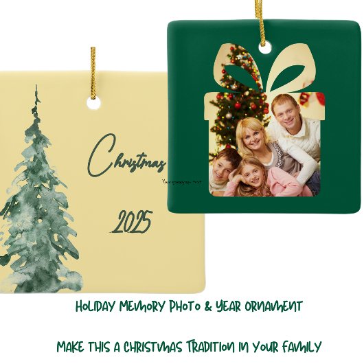 Botergeel & Groene Waterverf Kerstboom Keramisch Ornament