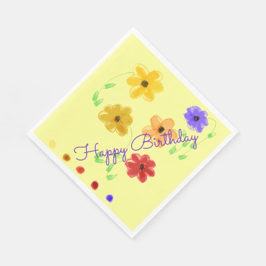 Botergeel met kleurrijk flessenpatroon servet (Hoek)