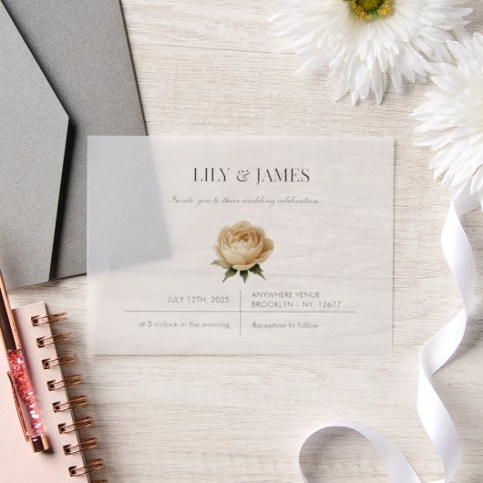 Botergeel Waterverf Floral Classic Elegant Vellum Uitnodigingen (Huwelijk)