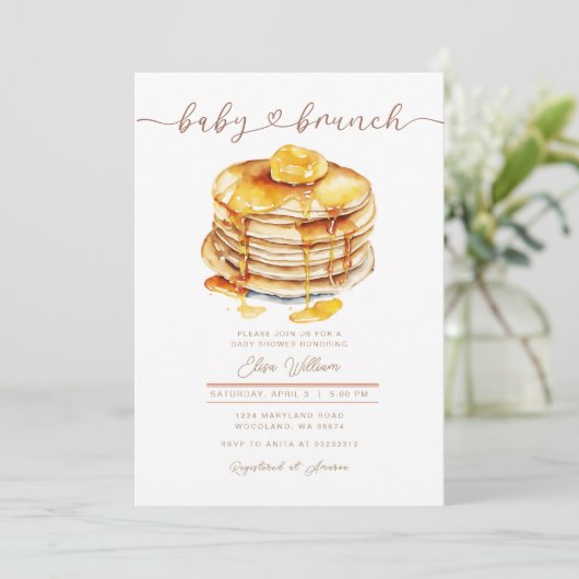 Boterhoning Pannenkoek Baby Brunch Baby shower Kaart (Staand voorkant)