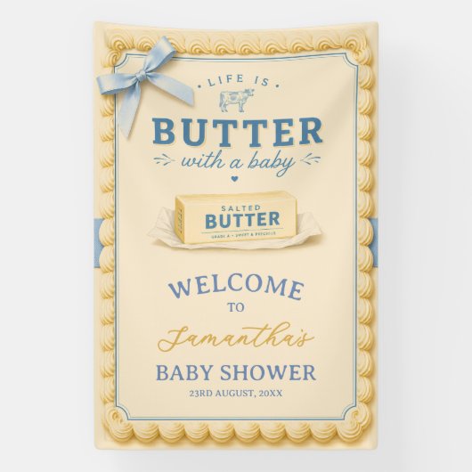 Boterkindje Shower Leven is Boter Welkom Bord Spandoek (Verticaal)