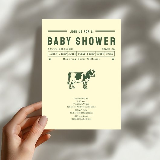 Boterkoe neutrale baby shower kaart