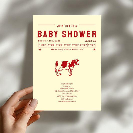 Boterkoe Rode Neutrale Rode Baby Shower Kaart
