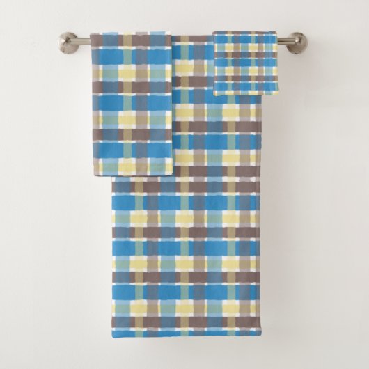 Boterpopcorn Koffie Bruin Sonic Blauw Geruit Bad Handdoek (Insitu)