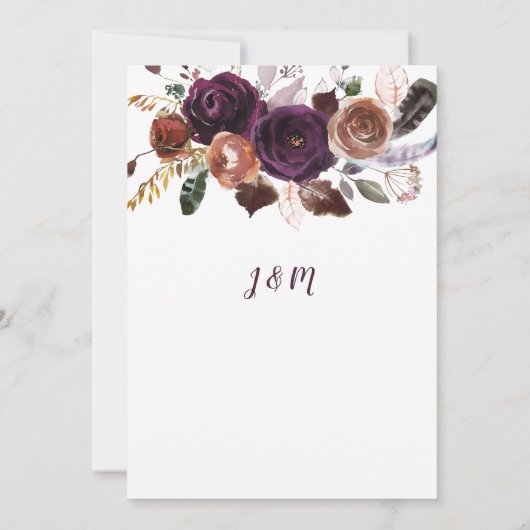 Boterrum Aubergine Paarse Rozen Boho bruiloft Kaart (Achterkant)