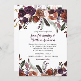 Boterrum Aubergine Paarse Rozen Boho bruiloft Kaart