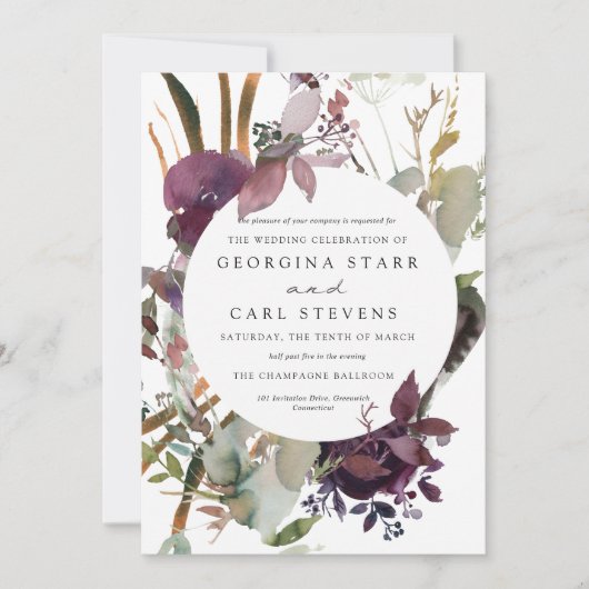 Boterum en plum Botanical Wedding Kaart (Voorkant)