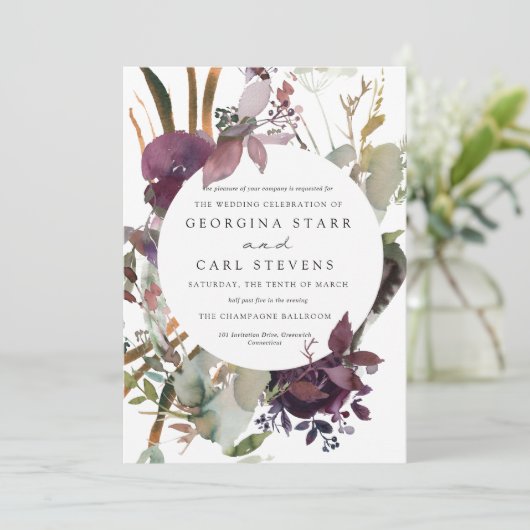 Boterum en plum Botanical Wedding Kaart (Staand voorkant)