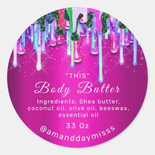 Boterverpakking Online Beauty Drip Fuchsia Ronde Sticker (Voorkant)