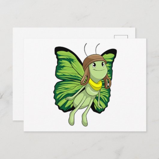 Botervlieg als piloot met piloot-pet briefkaart (Voorkant / Achterkant)