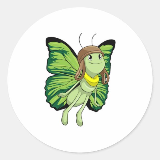 Botervlieg als piloot met piloot-pet ronde sticker (Voorkant)