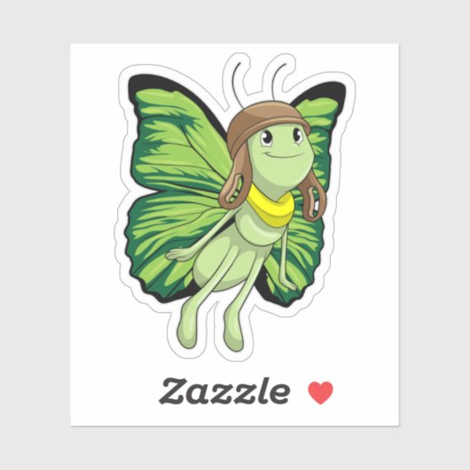 Botervlieg als piloot met piloot-pet sticker (Vel)