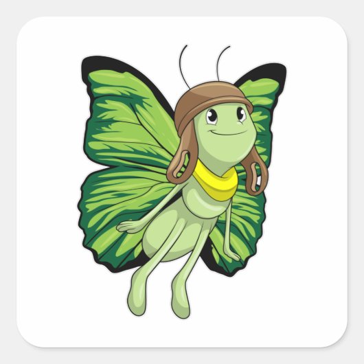 Botervlieg als piloot met piloot-pet vierkante sticker (Voorkant)