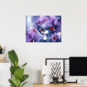Botervlieg Bezoek roze en Paarse orchidebloemen Poster (Thuiskantoor)