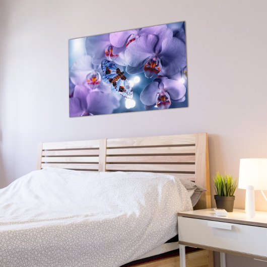 Botervlieg Bezoek roze en Paarse orchidebloemen Poster