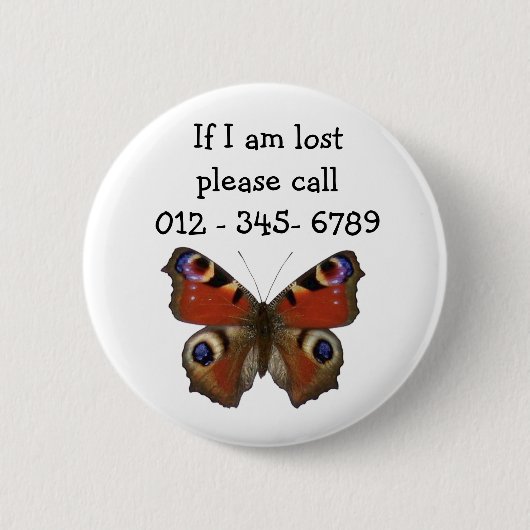 Botervlieg, contactpersoon voor noodgevallen voor  ronde button 5,7 cm (Voorkant)