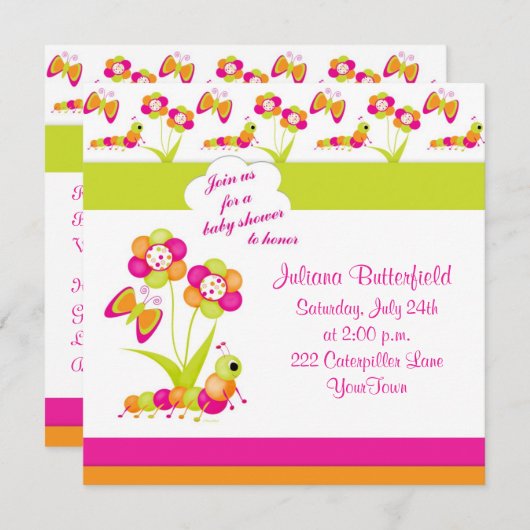 Botervlieg en Baby shower Kaart (Voorkant / Achterkant)