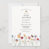 Botervlieg en bloemen Baby shower van wilde bloeme Kaart (Voorkant)