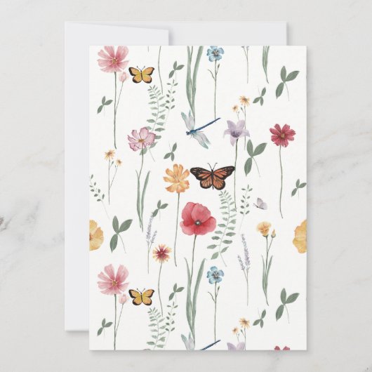 Botervlieg en bloemen Baby shower van wilde bloeme Kaart (Achterkant)