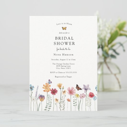 Botervlieg en bloemen Vrijgezellenfeest van wilde  Kaart (Staand voorkant)