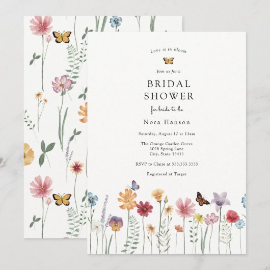 Botervlieg en bloemen Vrijgezellenfeest van wilde Kaart (Voorkant / Achterkant)