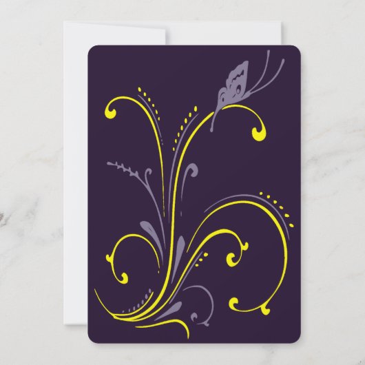Botervlieg en Floral Paars en geel huwelijk Kaart (Achterkant)