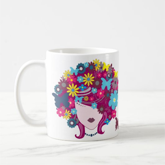 Botervlieg en florale schoonheidsvrouw mok (Links)
