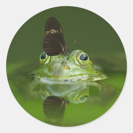 Botervlieg en kikker ronde sticker (Voorkant)