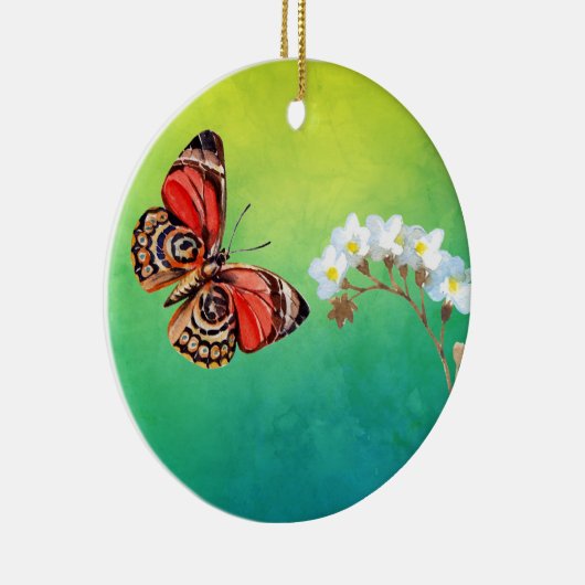 Botervlieg en ventilator op groene Waterverf Keramisch Ornament (Rechts)