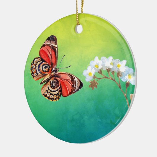 Botervlieg en ventilator op groene Waterverf Keramisch Ornament (Links)