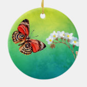 Botervlieg en ventilator op groene Waterverf Keramisch Ornament (Achterkant)