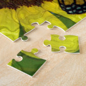 Botervlieg en zonnebloemblauw achtergrond legpuzzel (Zijkant)