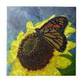 Botervlieg en zonnebloemblauw achtergrond tegeltje (Voorkant)