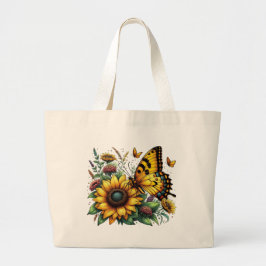 Botervlieg en zonnebloemen grote tote bag
