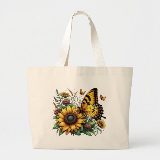 Botervlieg en zonnebloemen grote tote bag (Voorkant)