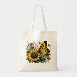 Botervlieg en zonnebloemen tote bag