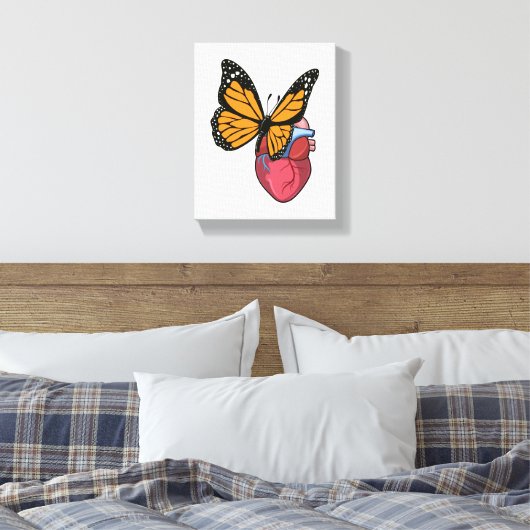 Botervlieg met hart canvas afdruk (Insitu (Slaapkamer))