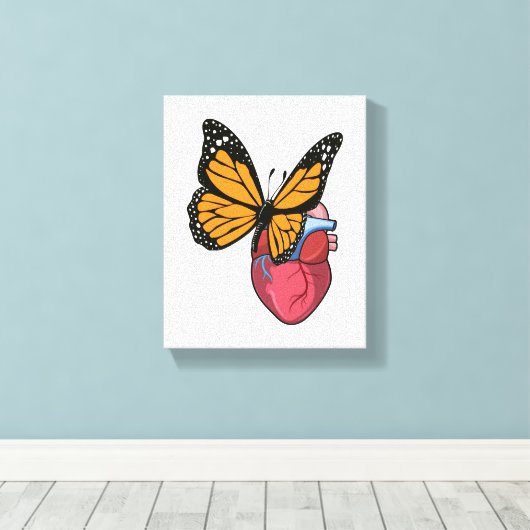 Botervlieg met hart canvas afdruk (Insitu (Houten vloer))