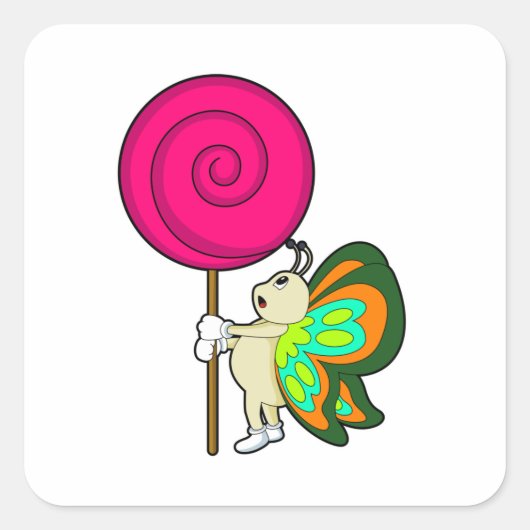 Botervlieg met Lollipop Vierkante Sticker (Voorkant)