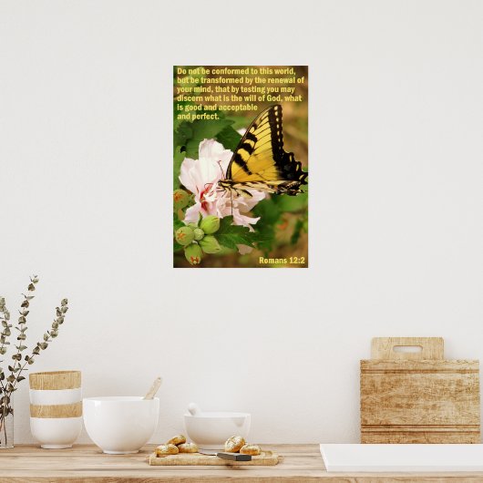 Botervlieg met Romans 12:2 Poster (Keuken)