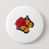 Botervlieg met Roos Ronde Button 7,6 Cm (Voorkant)
