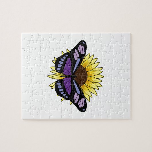 Botervlieg met zonnebloem legpuzzel (Horizontaal)