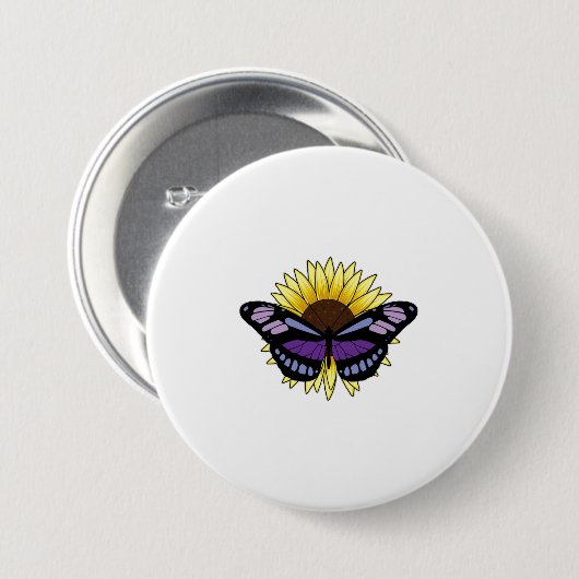 Botervlieg met zonnebloem ronde button 7,6 cm (Voorkant /achterkant)