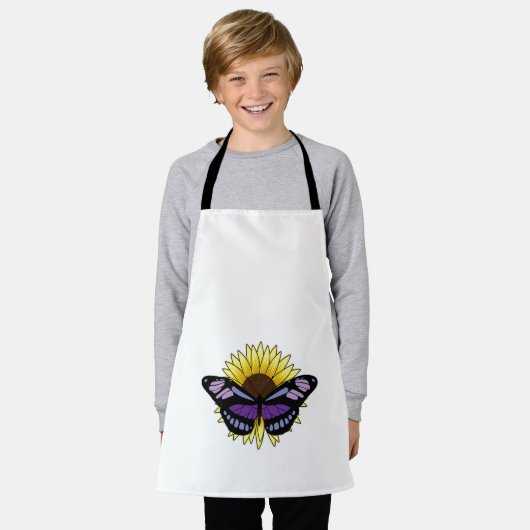 Botervlieg met zonnebloem schort (Gedragen)