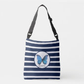 Botervlieg op blauwe en witte strepen crossbody tas (Voorkant)