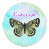 Botervlieg op blauwgroen groene paarse douanenaam keramische knop (Voorkant)