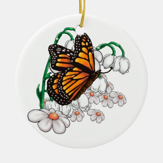 Botervlieg op bloemen keramisch ornament (Voorkant)