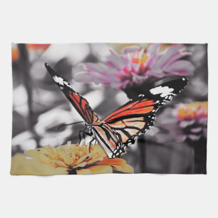 Botervlieg op bloemen theedoek