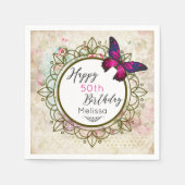 Botervlieg op een Shabby  collage Birthday Servetten (Voorkant)