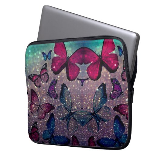 Botervlieg op Glitter Laptop Sleeve (Voorkant Links)